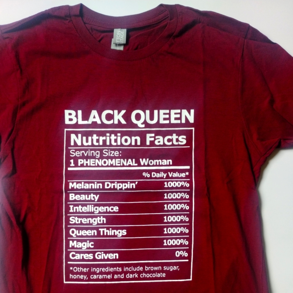 *NWT* 100% Cotton, Pre-shrunk, Nutritional Facts Graphic Tee in Burgundy